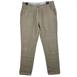 Poetry Womens 100% Linen Straight Leg Pants Taupe Khaki Size 8 V407